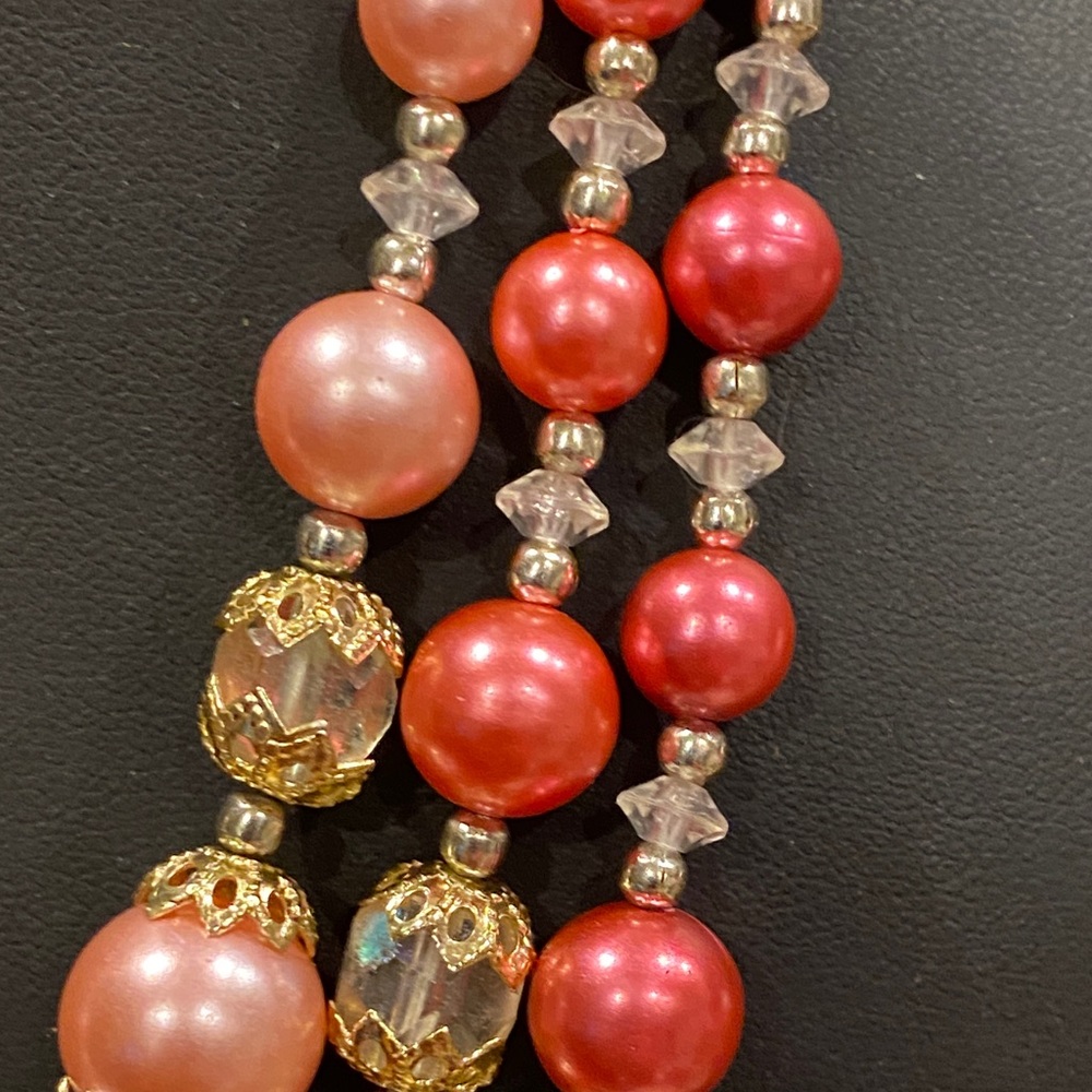 Japan Elegant Rose and Baby Pink Beaded Necklace. AB and Beautiful Filigree Bead - Picture 6 of 12